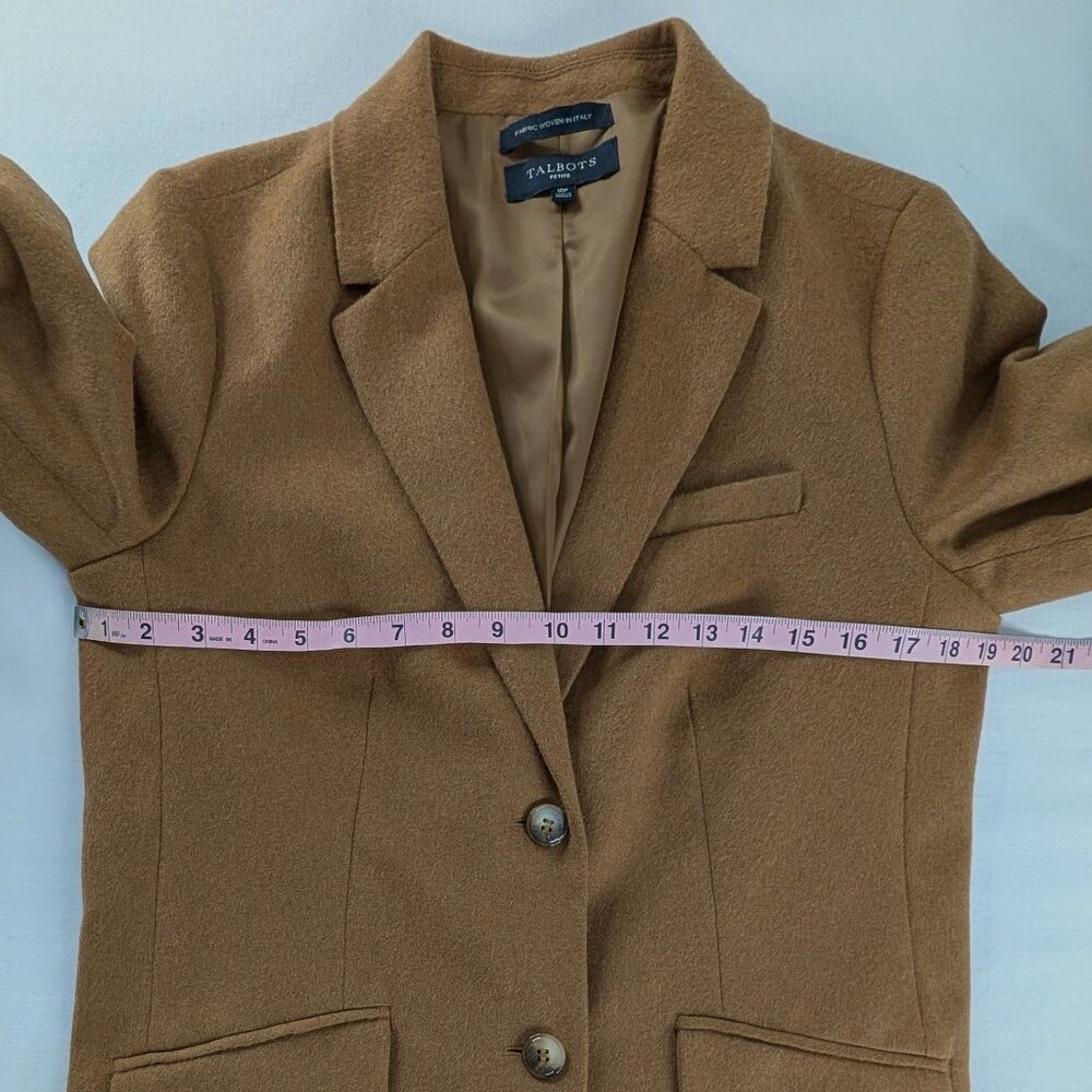 Talbots Tan Brushed Italian Wool Long Button Front Blazer Corpcore - Picture 6 of 9